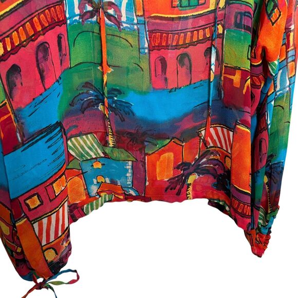 Chico's Blouse Women's 3 Colorful 100% Silk V-Neck Art To Wear Printed Top - Picture 3 of 8